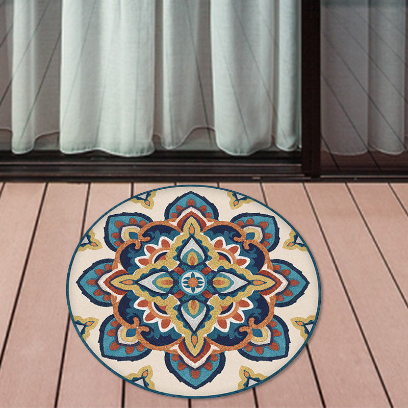 Avtoit | Blue and Yellow Southwest Rug Synthetic Tribal Rug Non-Slip Back Area Rug for Bedroom
