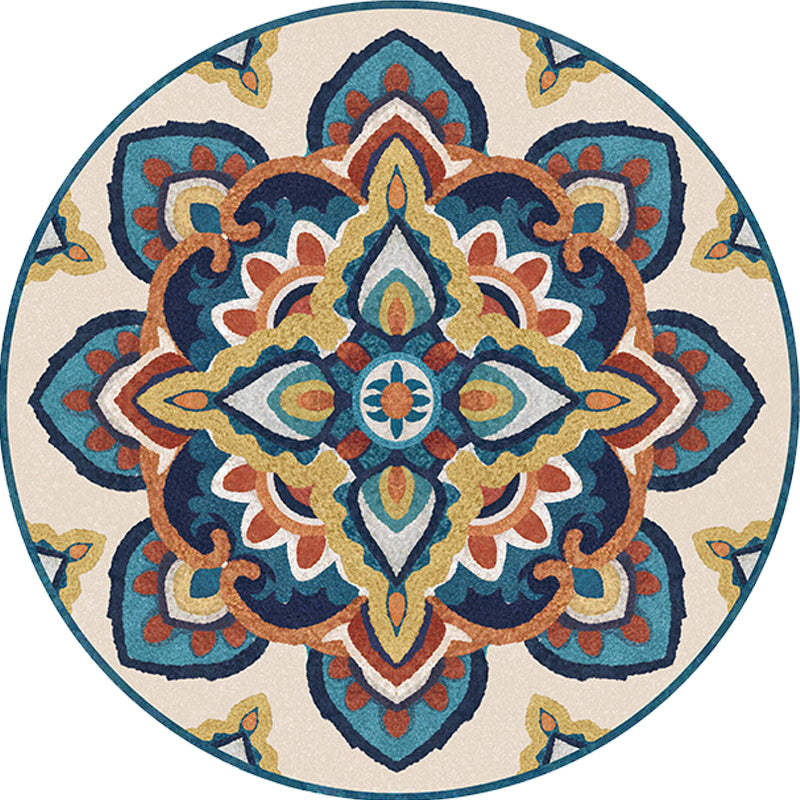 Avtoit | Blue and Yellow Southwest Rug Synthetic Tribal Rug Non-Slip Back Area Rug for Bedroom