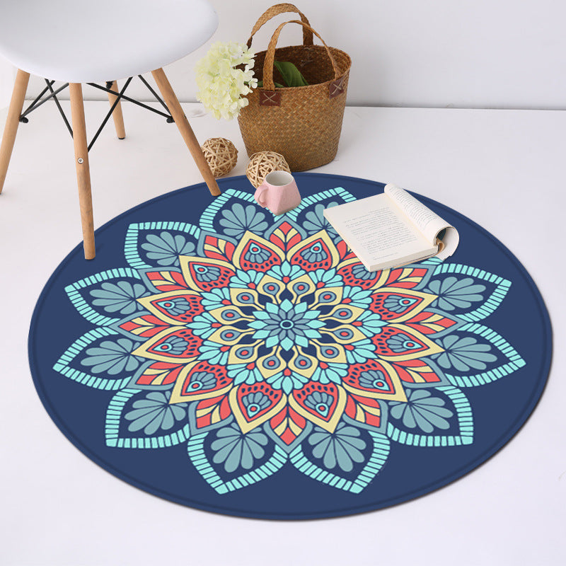 Avtoit | Tribal southwestern flower rug blue polyester rug anti-slip mat rug for bedroom