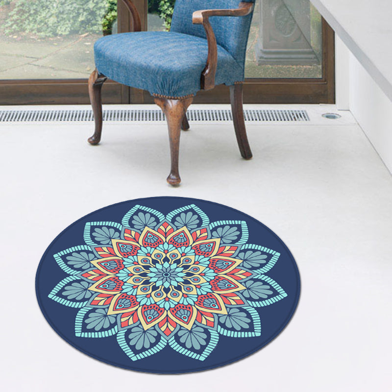 Avtoit | Tribal southwestern flower rug blue polyester rug anti-slip mat rug for bedroom