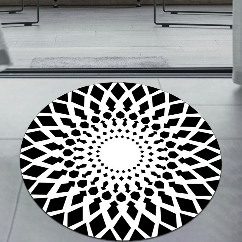 Avtoit | Black and White Moroccan Carpet Polyester Floral Carpet Non-Slip Back Carpet for Living Room