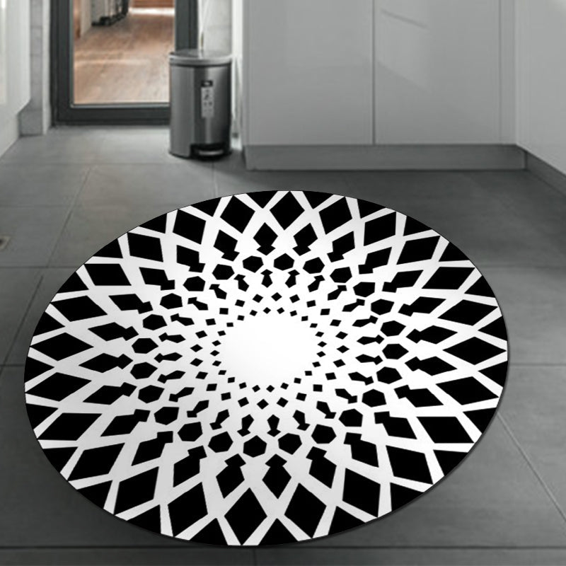 Avtoit | Black and White Moroccan Carpet Polyester Floral Carpet Non-Slip Back Carpet for Living Room