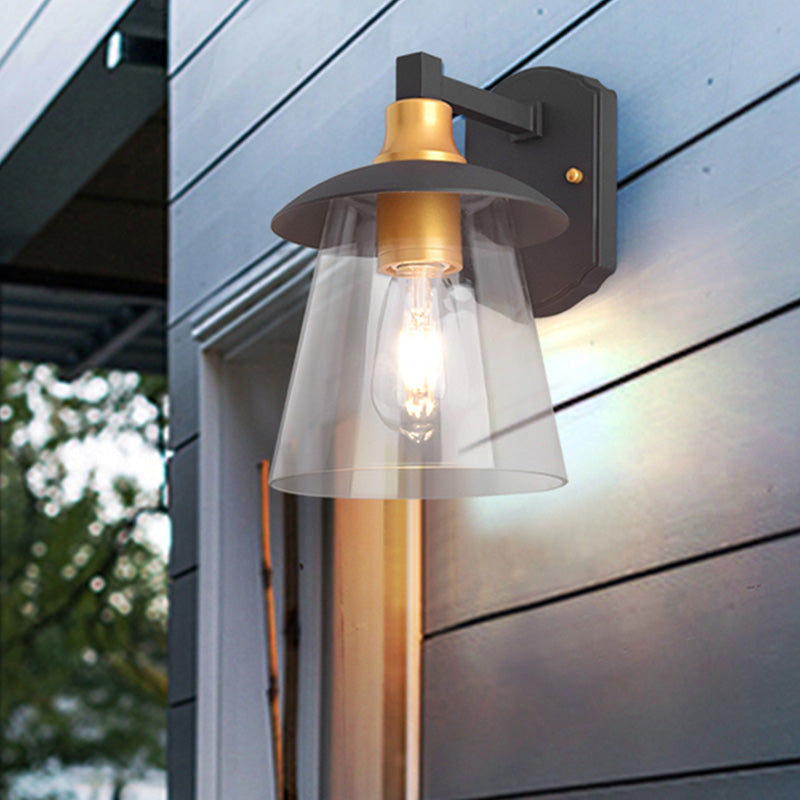 Avtoit | Clear Glass Black Wall Lamp Lighting Cylinder/Half Circle/Rectangle 1-Light Industrial Light Fixture, 6"/8" Wide