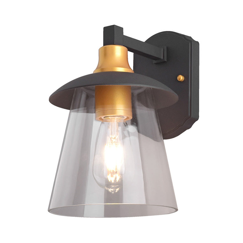 Avtoit | Clear Glass Black Wall Lamp Lighting Cylinder/Half Circle/Rectangle 1-Light Industrial Light Fixture, 6"/8" Wide