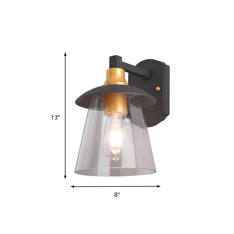 Avtoit | Clear Glass Black Wall Lamp Lighting Cylinder/Half Circle/Rectangle 1-Light Industrial Light Fixture, 6"/8" Wide