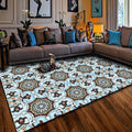 Avtoit | Blue and brown Moroccan carpet polyester floral pattern non-slip rug for home decor