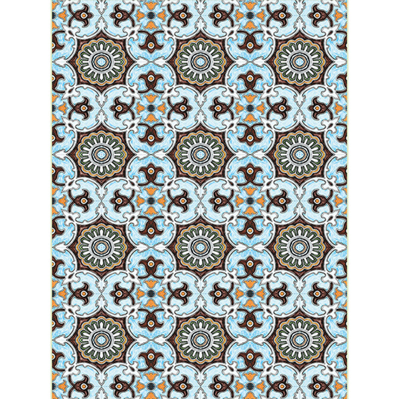 Avtoit | Blue and brown Moroccan carpet polyester floral pattern non-slip rug for home decor