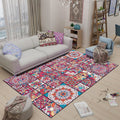 Avtoit | Mediterranean-Moroccan diamond pattern multicolored floral square rug made of polyester non-slip mat for the living room