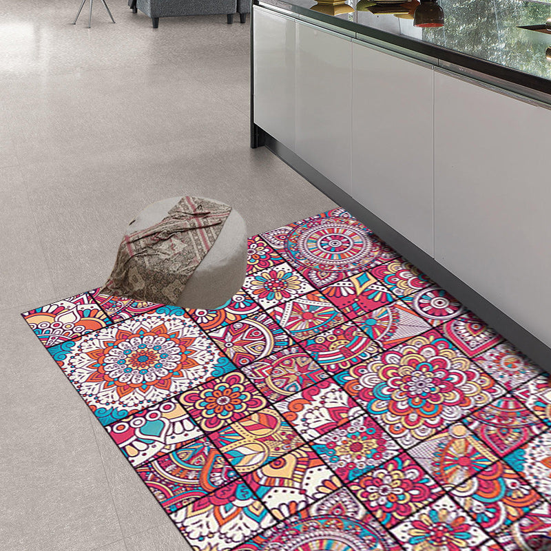Avtoit | Mediterranean-Moroccan diamond pattern multicolored floral square rug made of polyester non-slip mat for the living room