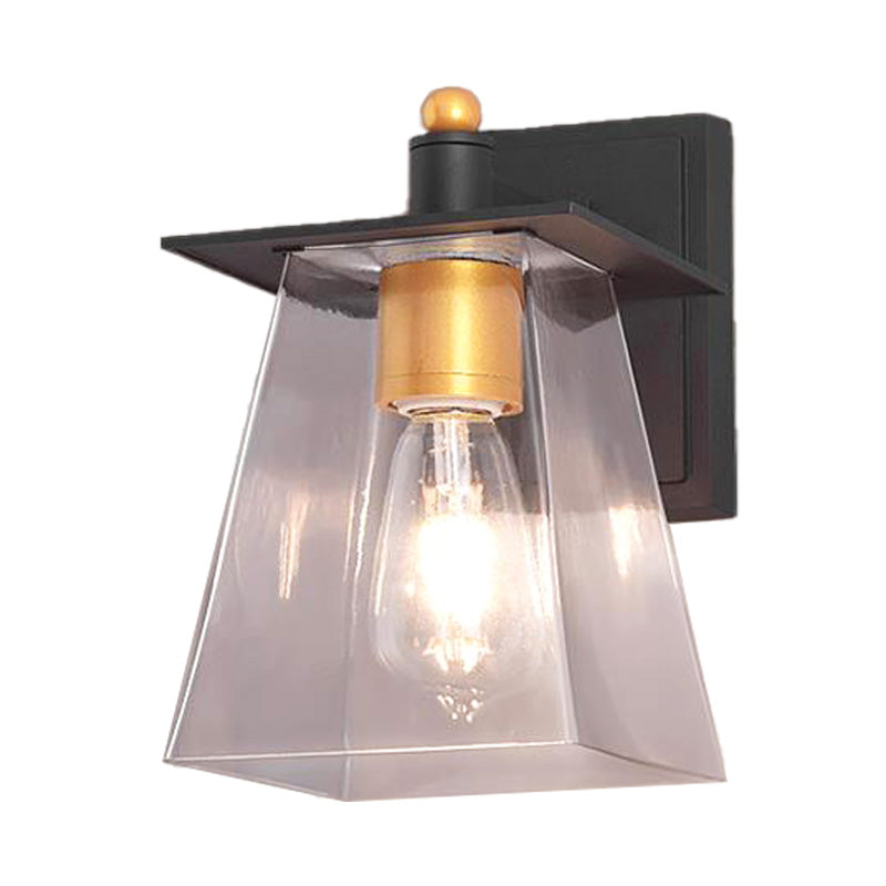 Avtoit | Clear Glass Black Wall Lamp Lighting Cylinder/Half Circle/Rectangle 1-Light Industrial Light Fixture, 6"/8" Wide