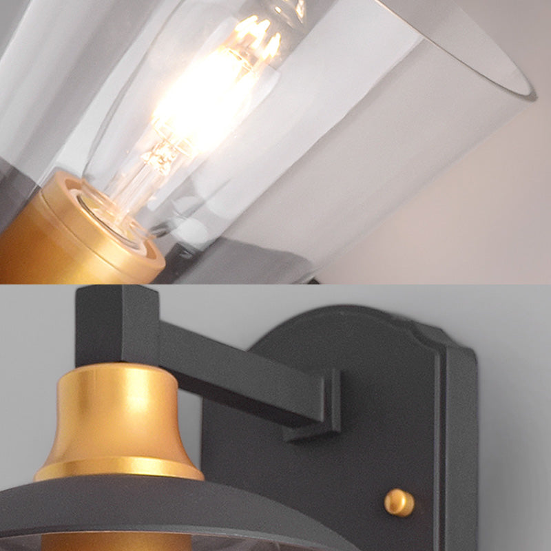 Avtoit | Clear Glass Black Wall Lamp Lighting Cylinder/Half Circle/Rectangle 1-Light Industrial Light Fixture, 6"/8" Wide
