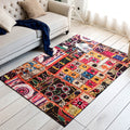 Avtoit | Mediterranean rectangular round patterned rug in black Moroccan rug polyester non-slip backing rug for the bedroom
