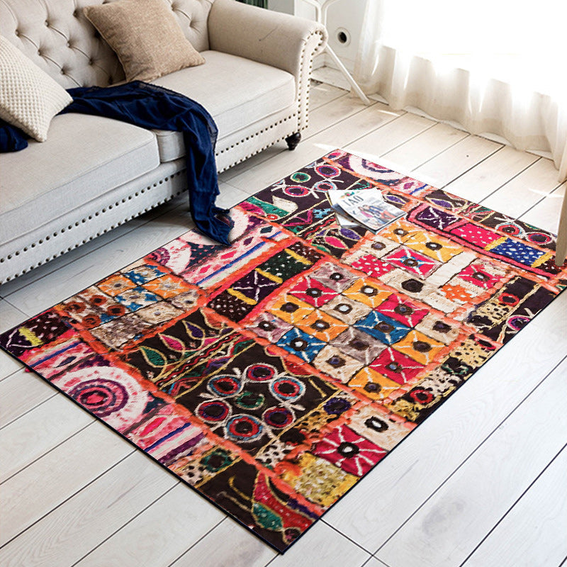 Avtoit | Mediterranean rectangular round patterned rug in black Moroccan rug polyester non-slip backing rug for the bedroom