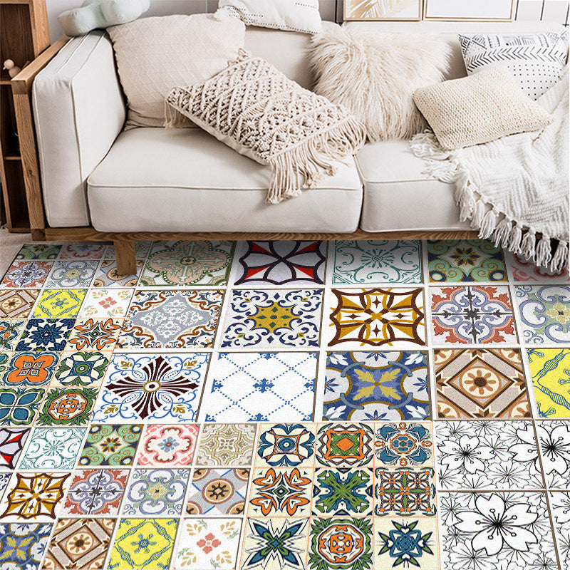 Avtoit | Mediterranean geometric floral pattern carpet multicolor Moroccan carpet polyester non-slip back carpet for bedroom