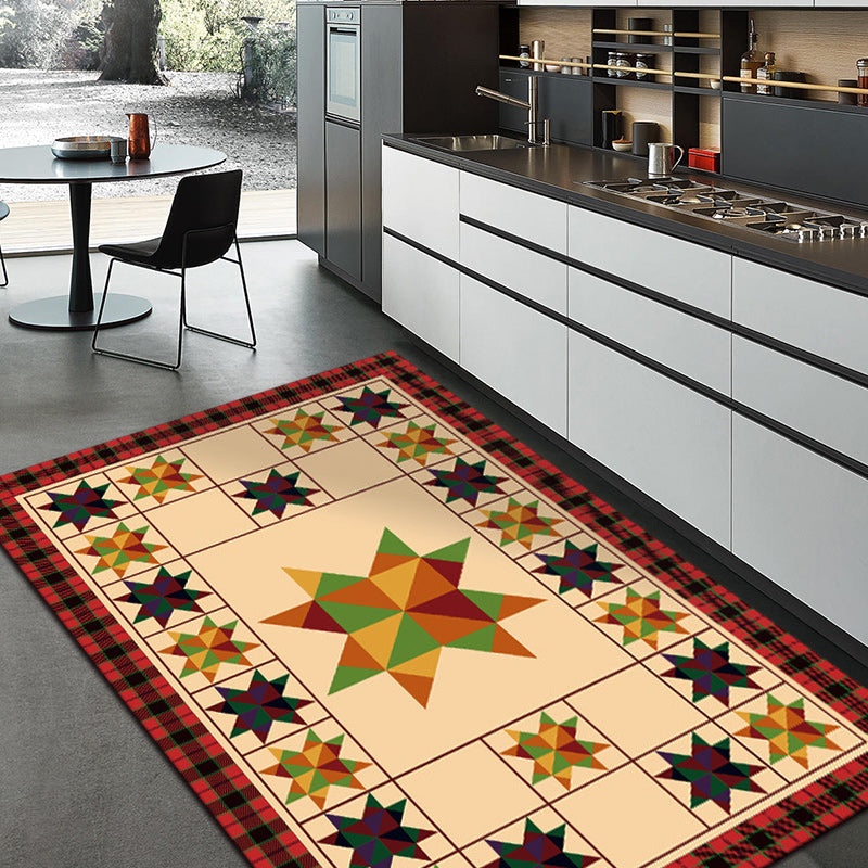 Avtoit | Moroccan living room rug in ivory Geometric triangle square print rug polyester anti-slip rug