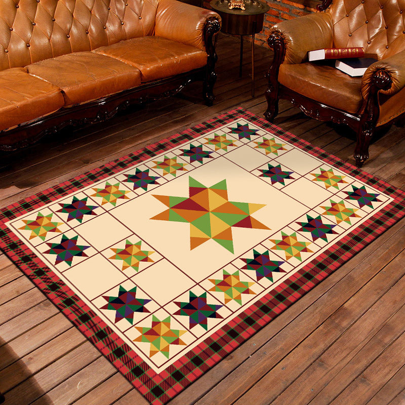 Avtoit | Moroccan living room rug in ivory Geometric triangle square print rug polyester anti-slip rug