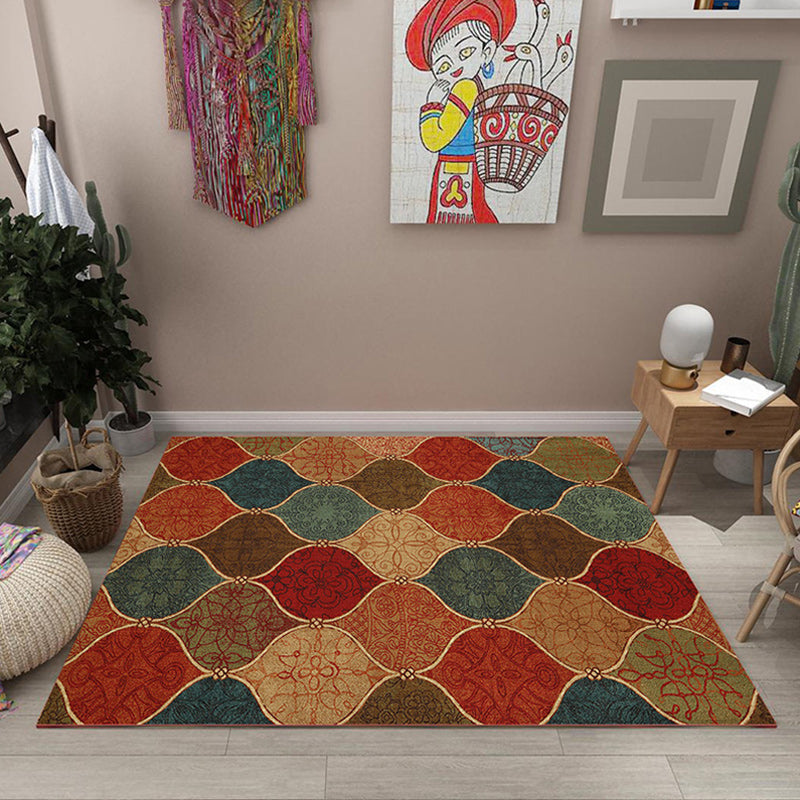 Avtoit | Oriental Moroccan Rug Colorful Tribal Motif Print Area Rug Polyester Machine Washable Non-Slip Carpet for Living Room