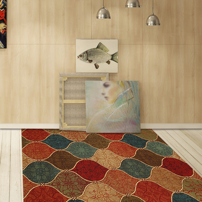 Avtoit | Oriental Moroccan Rug Colorful Tribal Motif Print Area Rug Polyester Machine Washable Non-Slip Carpet for Living Room