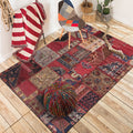 Avtoit | Red Bedroom Carpet Moroccan Rectangular Floral Stripe Printed Carpet Polyester Non-Slip Carpet
