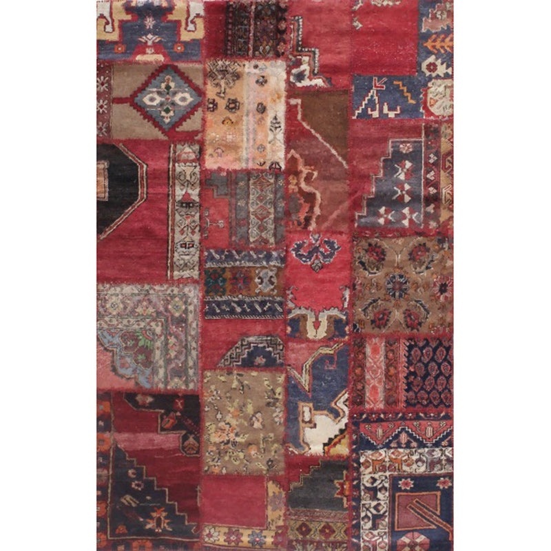 Avtoit | Red Bedroom Carpet Moroccan Rectangular Floral Stripe Printed Carpet Polyester Non-Slip Carpet