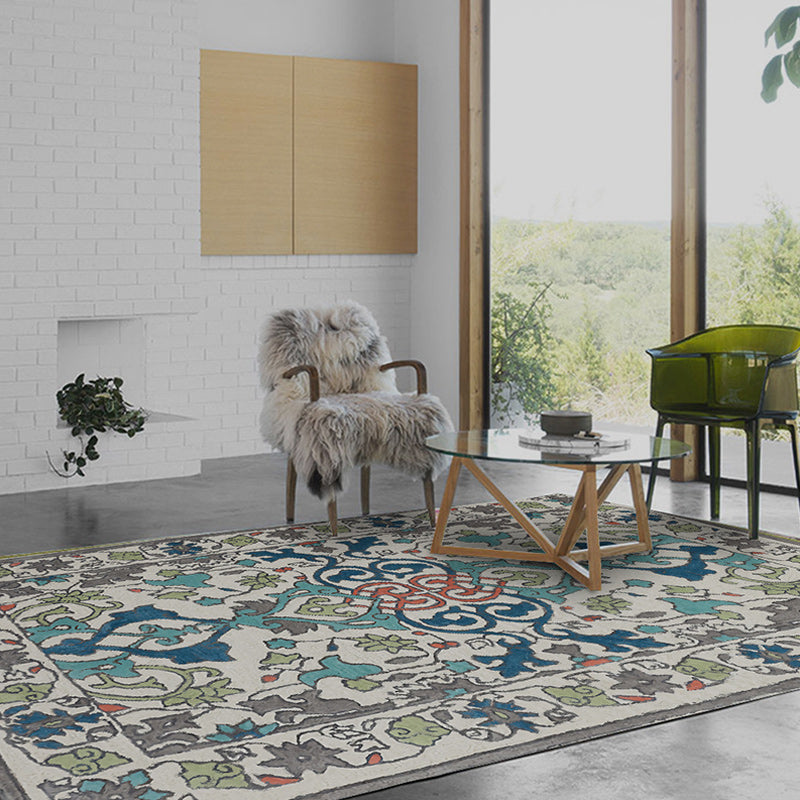Avtoit | Moroccan living room wallpaper in ivory leaf pattern printed carpet polyester non-slip rug