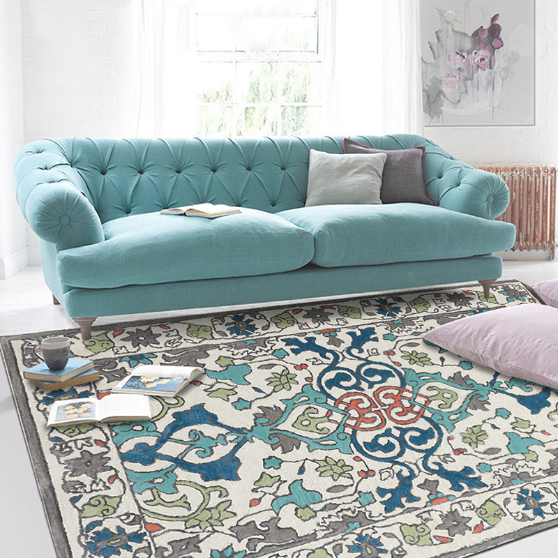 Avtoit | Moroccan living room wallpaper in ivory leaf pattern printed carpet polyester non-slip rug