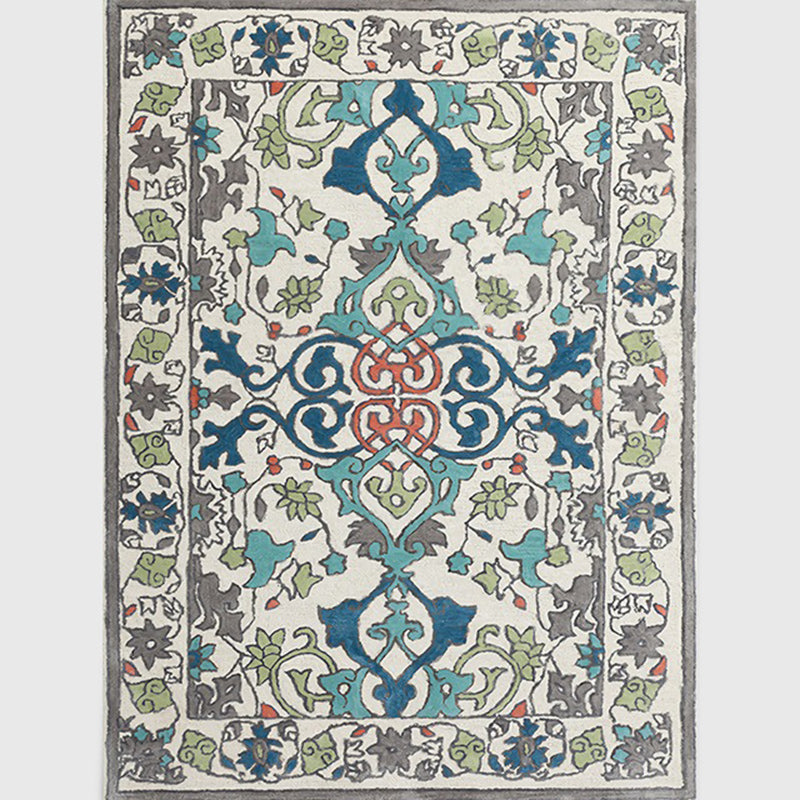 Avtoit | Moroccan living room wallpaper in ivory leaf pattern printed carpet polyester non-slip rug