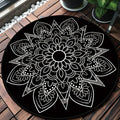 Avtoit | Tribal Medallion Rug Black and White Southwest Rug Polyester Washable Area Rug for Living Room