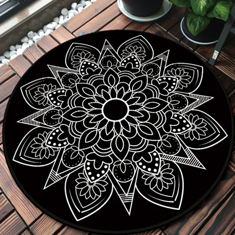 Avtoit | Tribal Medallion Rug Black and White Southwest Rug Polyester Washable Area Rug for Living Room