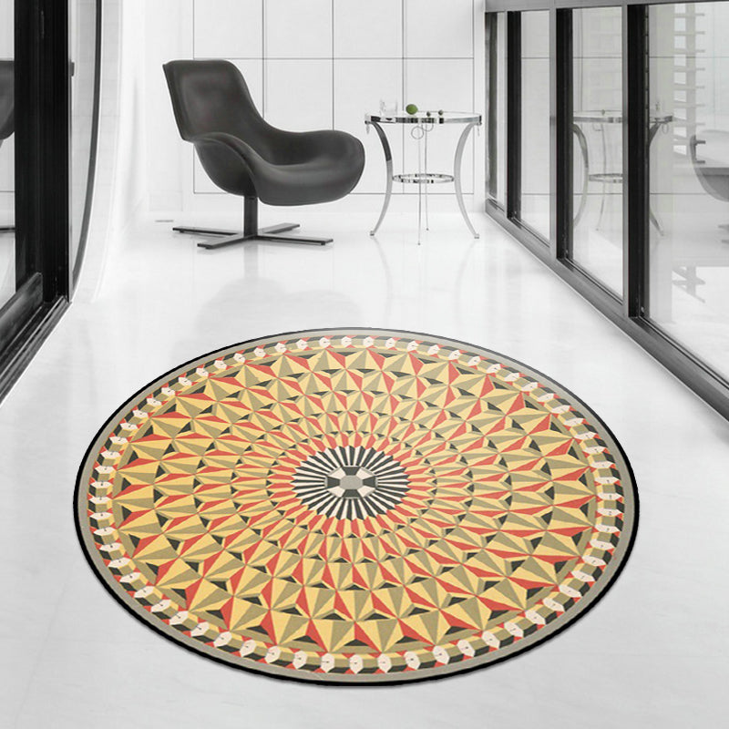Avtoit | Moroccan floral geometric rug yellow polyester rug non-slip backing area rug for bedroom