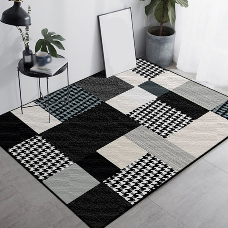 Avtoit | Moroccan living room rug in black and white houndstooth rectangular pattern rug polyester non-slip rug