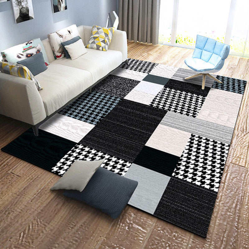 Avtoit | Moroccan living room rug in black and white houndstooth rectangular pattern rug polyester non-slip rug