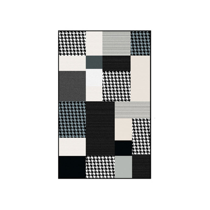 Avtoit | Moroccan living room rug in black and white houndstooth rectangular pattern rug polyester non-slip rug