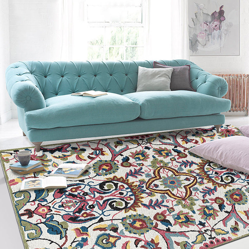 Avtoit | White Moroccan carpet Polyester flower leaf pattern carpet non-slip back carpet for home decoration