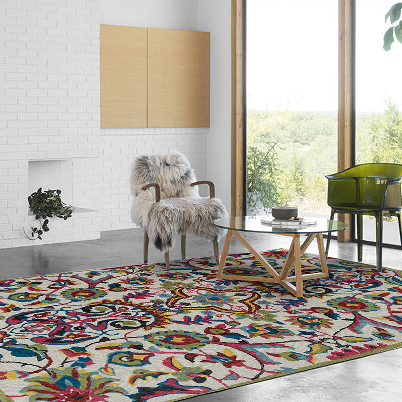 Avtoit | White Moroccan carpet Polyester flower leaf pattern carpet non-slip back carpet for home decoration