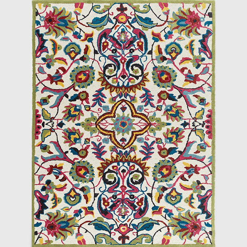Avtoit | White Moroccan carpet Polyester flower leaf pattern carpet non-slip back carpet for home decoration