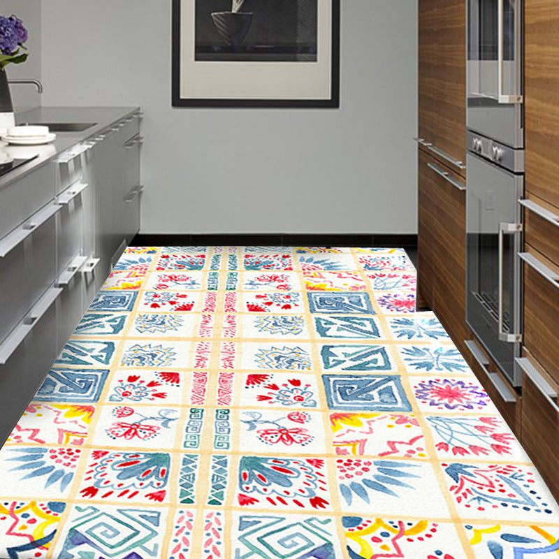 Avtoit | Yellow Moroccan carpet Polyester flowers Greek key square pattern rug non-slip rug for bedroom