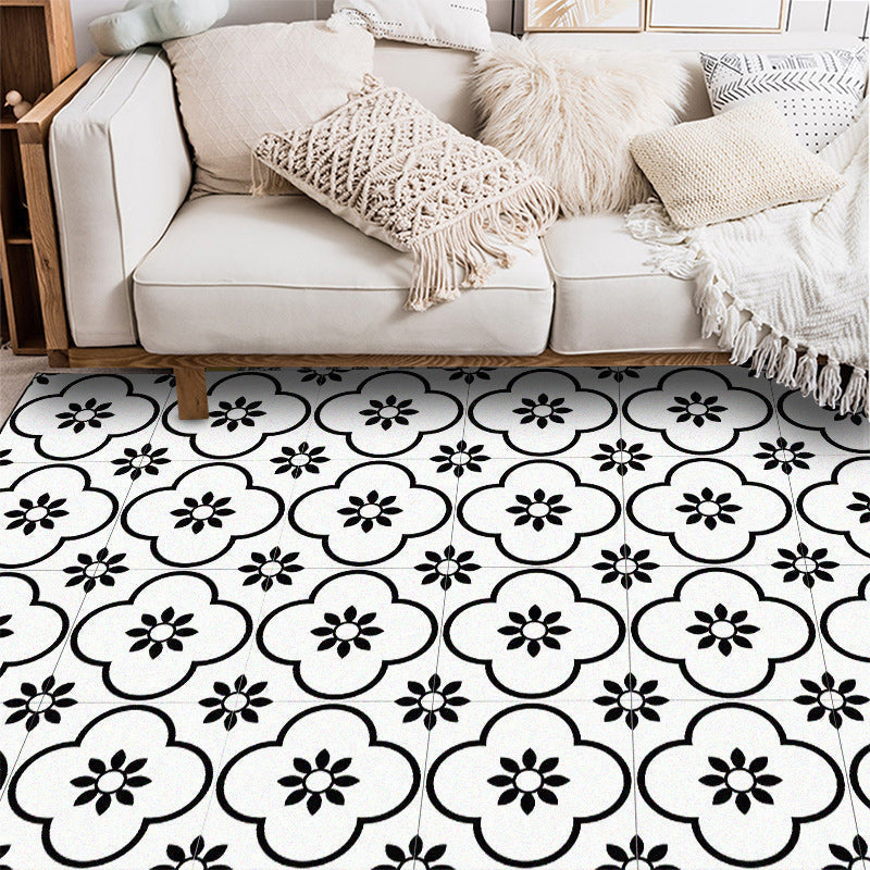 Avtoit | Moroccan living room rug in white floral square pattern rug polyester non-slip area rug