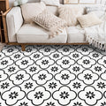 Avtoit | Moroccan living room rug in white floral square pattern rug polyester non-slip area rug