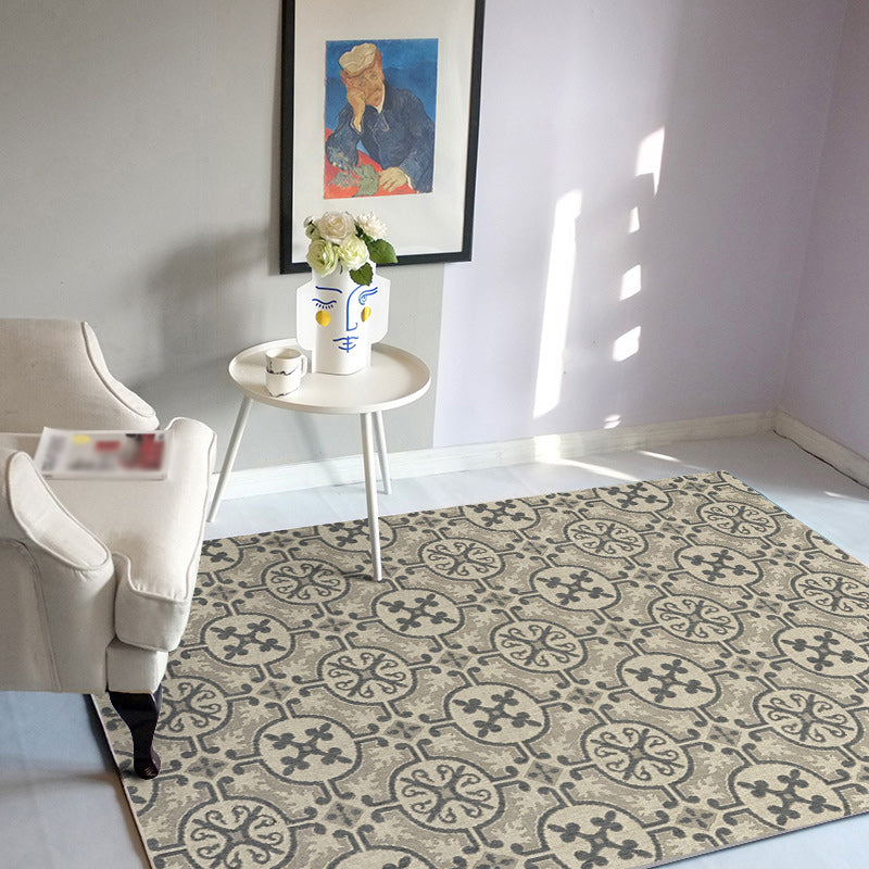 Avtoit | Moroccan Circle Pattern Rug in Brown Polyester Floor Mat Anti-Slip Area Rug for Home Decor