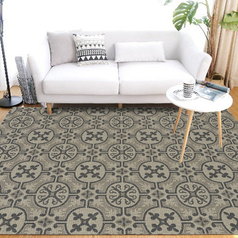 Avtoit | Moroccan Circle Pattern Rug in Brown Polyester Floor Mat Anti-Slip Area Rug for Home Decor