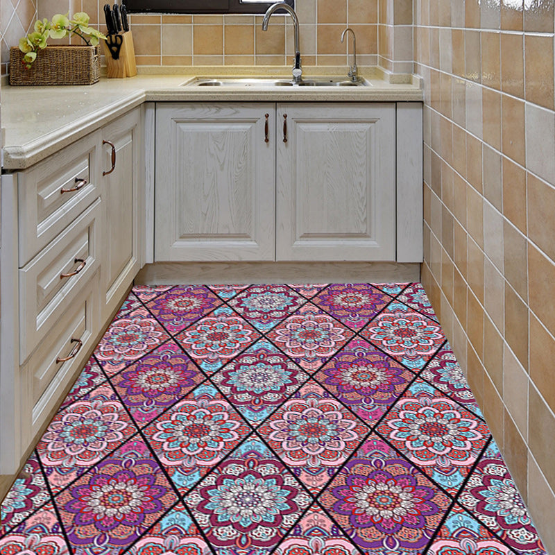 Avtoit | Purple Bedroom Rug Moroccan Floral Diamond Pattern Rug Polyester Non-Slip Back Rug
