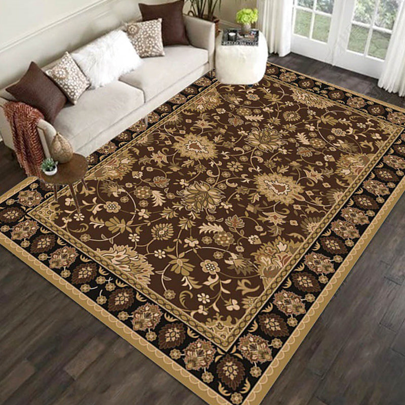 Avtoit | Persian petal pattern rug in brown Moroccan rug polyester non-slip mat rug for bedroom