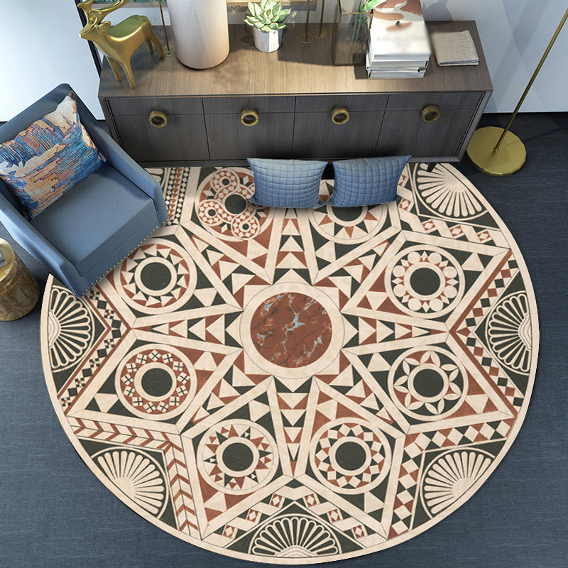 Avtoit | Vintage Southwest Geometric Rug Beige Tribal Rug Polyester Non-Slip Mat Rug for Living Room