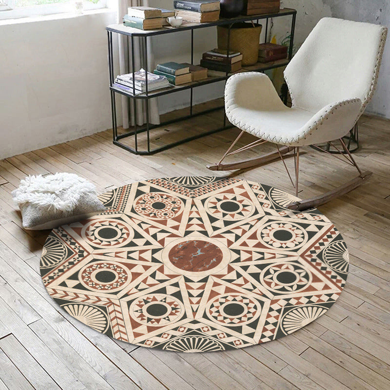 Avtoit | Vintage Southwest Geometric Rug Beige Tribal Rug Polyester Non-Slip Mat Rug for Living Room