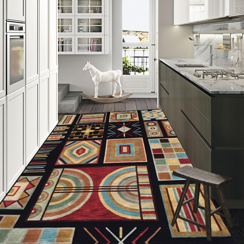 Avtoit | Oriental Geometric Diamond Pattern Rug in Black Moroccan Rug Polyester Non-Slip Back Rug for Bedroom