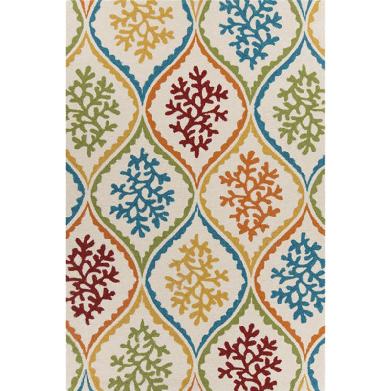 Avtoit | Persian Leaf Branch Pattern Rug in Ivory Moroccan Rug Polyester Non-Slip Back Rug for Bedroom