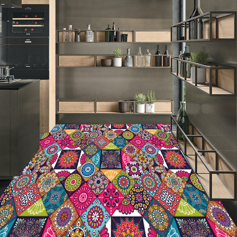 Avtoit | Multicolored Bedroom Rug Moroccan Diamond Flower Pattern Rug Polyester Non-Slip Back Rug