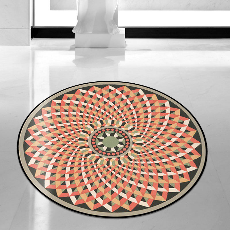 Avtoit | Orange and pink Moroccan carpet polyester flower rug non-slip backing rug for living room