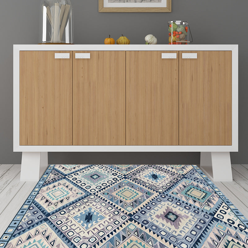 Avtoit | Persian Moroccan carpet in blue and white geometric triangle diamond print carpet polyester non-slip carpet for home decor